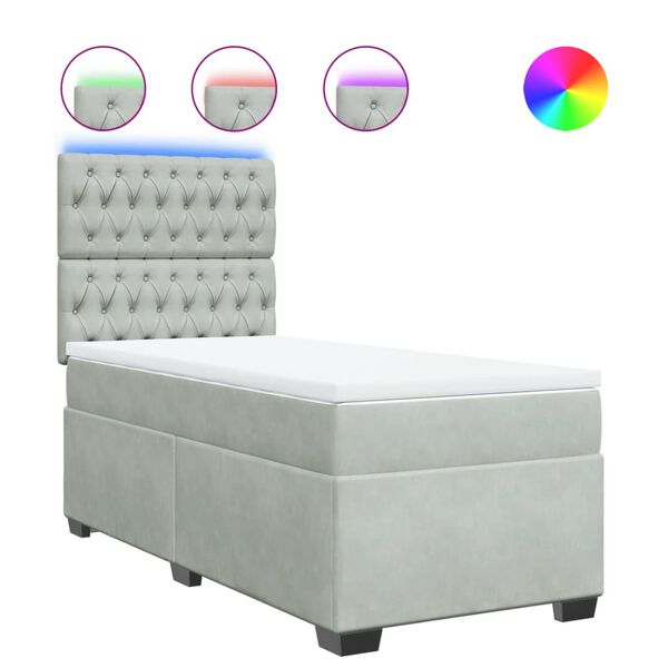 vidaXL Giroletto a Molle con Materasso Grigio Chiaro 100x200cm Velluto