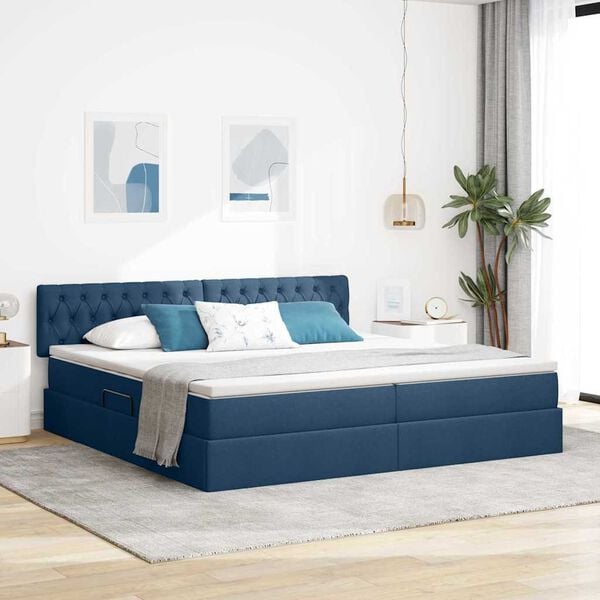 vidaXL Letto con contenitore e LED con led Blu 200 x 200 cm Tessuto