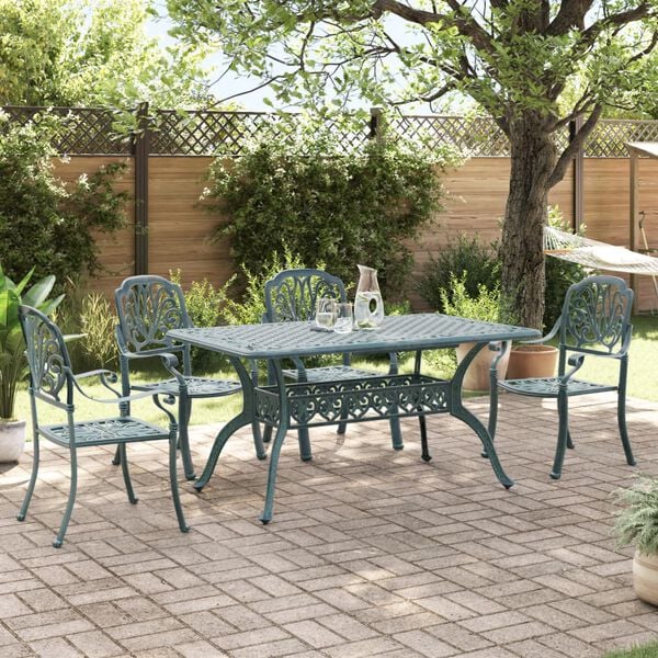 vidaXL Set da Pranzo da Giardino 5 pz Verde in Alluminio Pressofuso