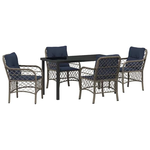 vidaXL Set da Pranzo per Giardino 5 pcs Grigio e Nero Rattan
