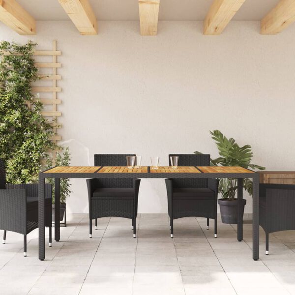 vidaXL Tavolo Giardino Piano Legno Acacia Nero 190x90x75 cm Polyrattan