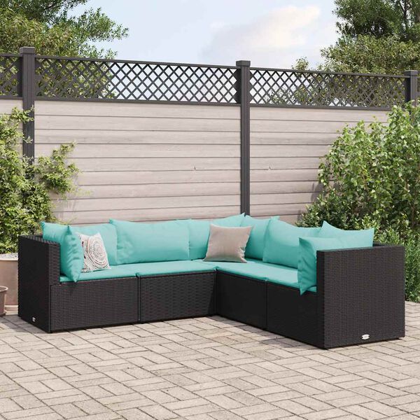 vidaXL Set Divani da Giardino 5 pz con Cuscini Nero in Polyrattan