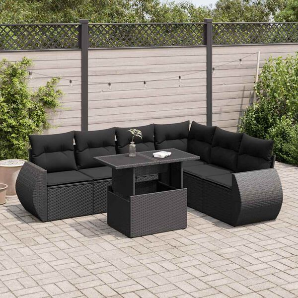 vidaXL Set Divani da Giardino con Cuscini 7pz Nero Polyrattan