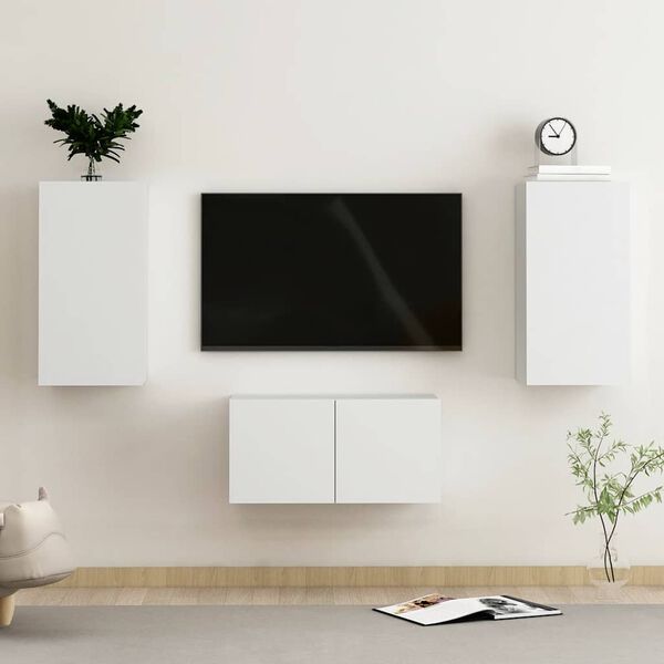 vidaXL Set Mobili Porta TV 3 pz Bianco in Legno Multistrato