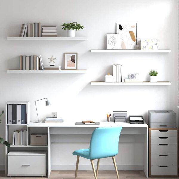 vidaXL Scaffali a Parete 4 pz Rovere e Bianco 120x23,5x3,8 cm in MDF