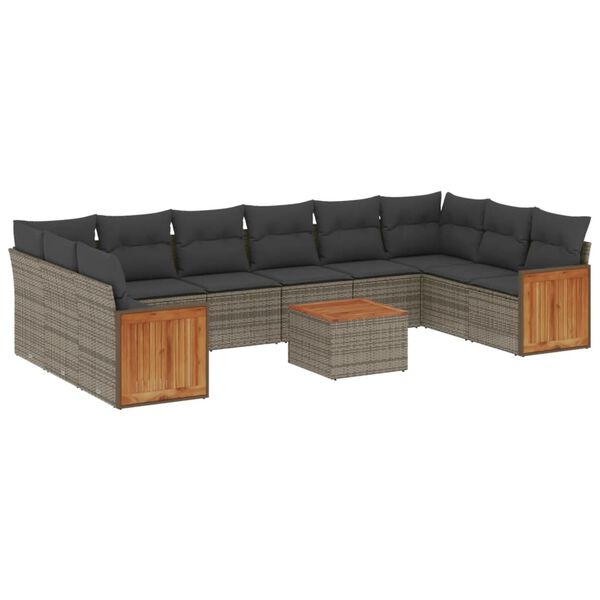 vidaXL Set Divani da Giardino 11 pz con Cuscini in Polyrattan Grigio