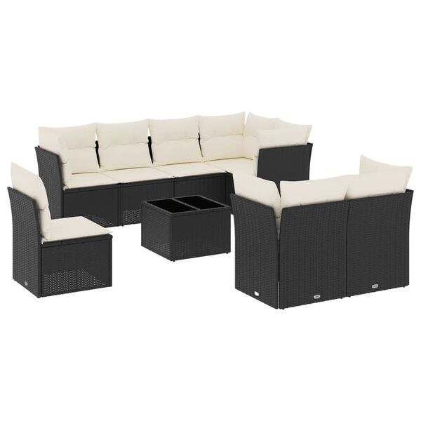 vidaXL Set Divani da Giardino 9 pz con Cuscini Nero in Polyrattan