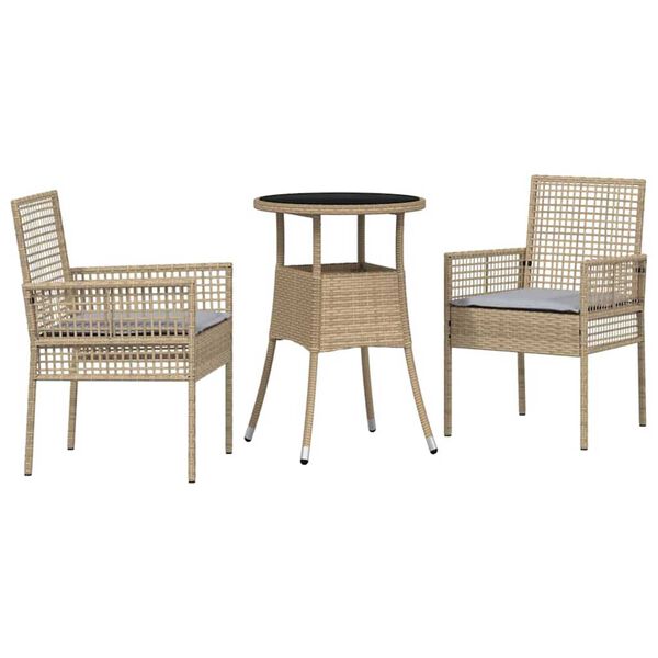 vidaXL Set da Pranzo per Giardino 3 pcs Beige Poly Rattan