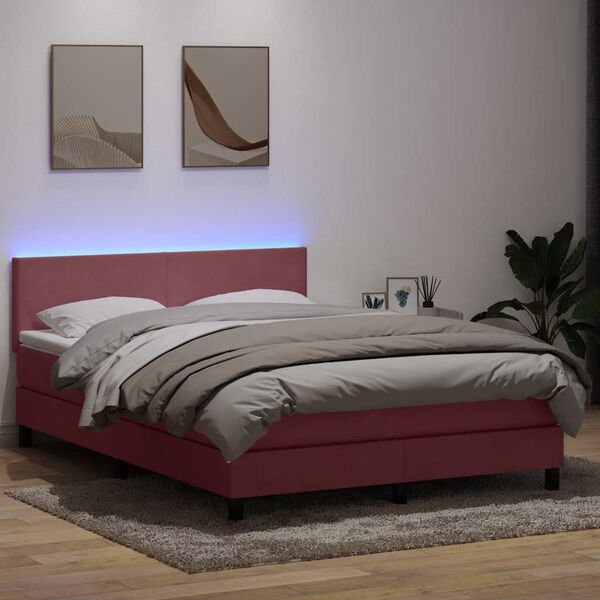 vidaXL Letto a Molle con Materasso e LED Rosa 140x210 cm in Velluto