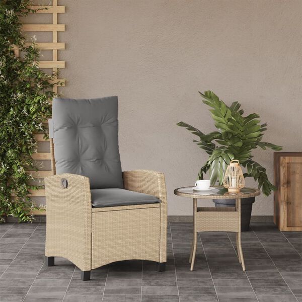 vidaXL Sedia Reclinabile Giardino con Cuscini Beige Misto Polyrattan