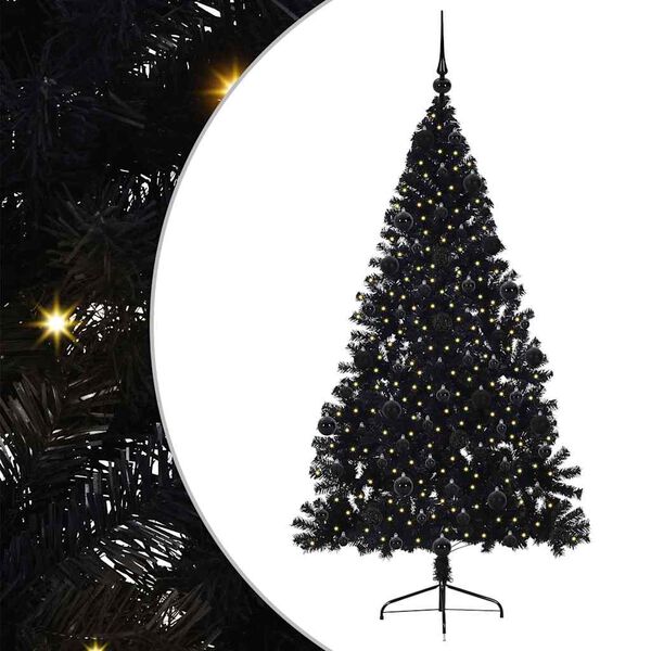 vidaXL Albero di Natale artificiale con luci integrate Nero 210 cm PVC