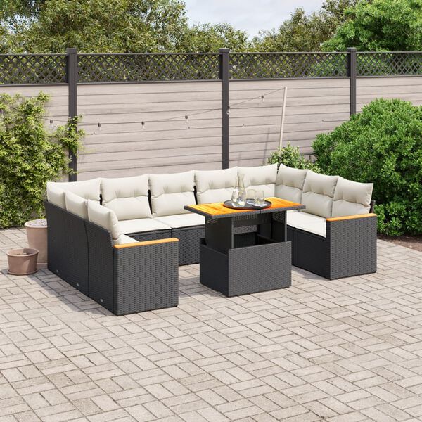 vidaXL Set Divani da Giardino 11 pz con Cuscini in Polyrattan Nero