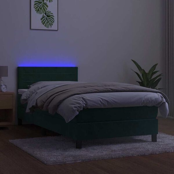 vidaXL Letto a Molle con Materasso e LED Verde Scuro 80x200cm Velluto