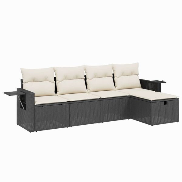 vidaXL Set Divani da Giardino 5 pz con Cuscini in Polyrattan Nero