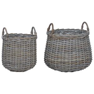 vidaXL Cestino per piante con archiviazione 2 pcs Grigio Rattan Lacak
