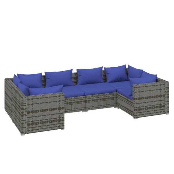 vidaXL Set Divani da Giardino 6 pz con Cuscini in Polyrattan Grigio