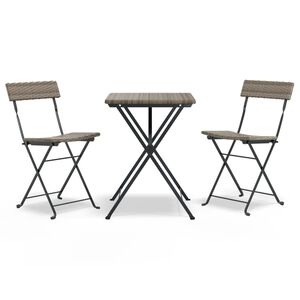 vidaXL Set Pieghevole da Bistr&ograve; 3 pz Grigio in Polyrattan