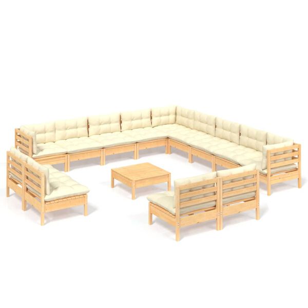 vidaXL Set Divani da Giardino 14 pz con Cuscini Crema Massello di Pino