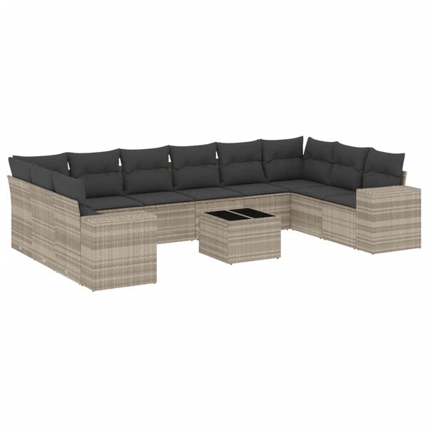 vidaXL Set Divani da Giardino 11 pz con Cuscini in Polyrattan Grigio