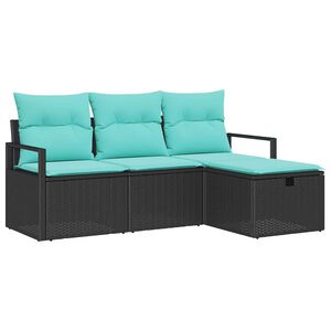 vidaXL Set di divani 4 pz 4-Numero di posti Nero e Turchese polyrattan