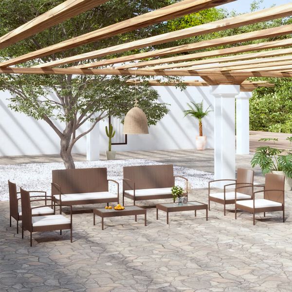 vidaXL Set Divani da Giardino 8 pz con Cuscini in Polyrattan Marrone