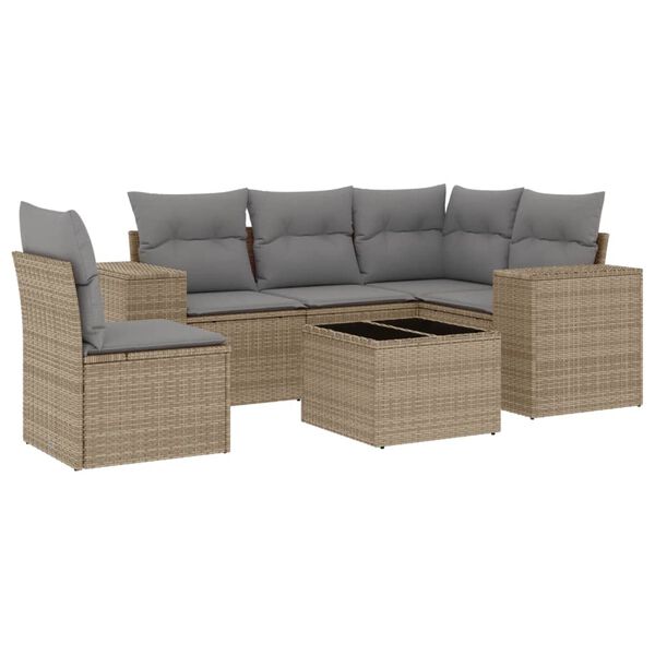 vidaXL Set Divano da Giardino 6 pz con Cuscini Beige in Polyrattan