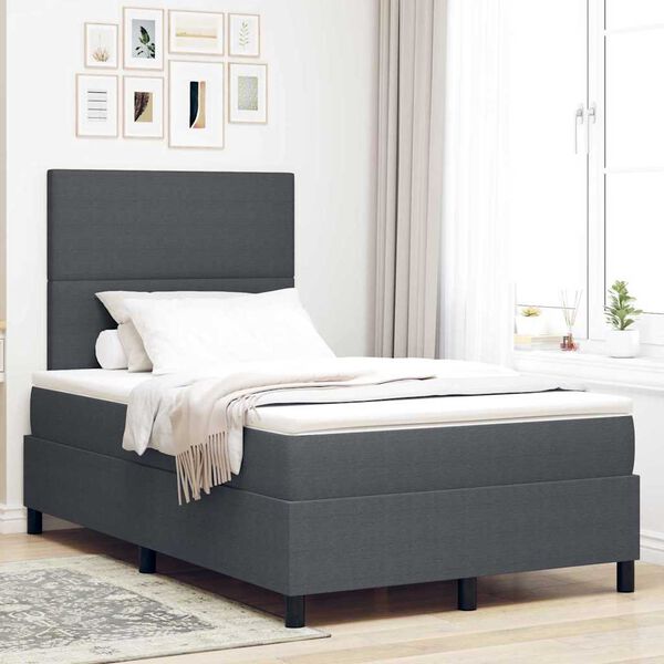 vidaXL Letto a molle con testiera Grigio Scuro e Bianco 120 x 190 cm