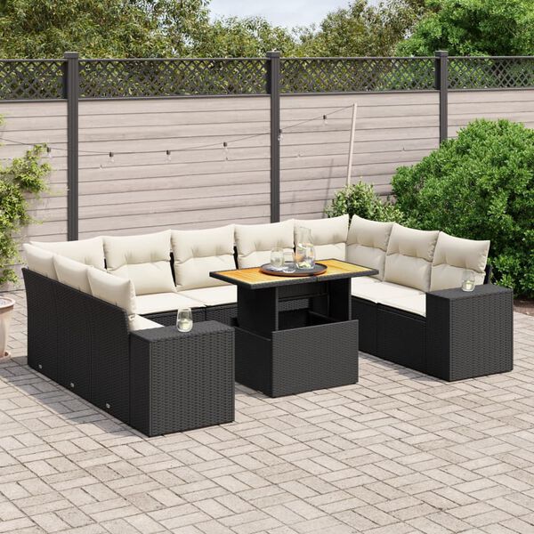 vidaXL Set Divani da Giardino 10pz con Cuscini in Polyrattan Nero