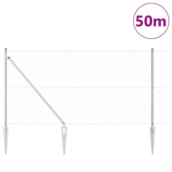 vidaXL Palo della recinzione Argento 50 x 1,4 m (rete 36 mm) Acciaio
