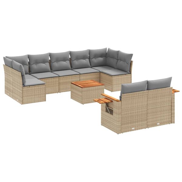 vidaXL Set Divano da Giardino 10 pz con Cuscini Beige in Polyrattan