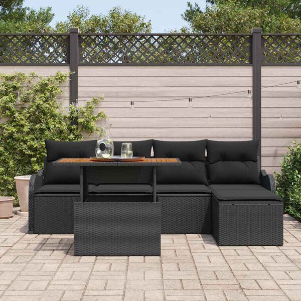 vidaXL Set Divano da Giardino con cuscino 6 pcs Nero