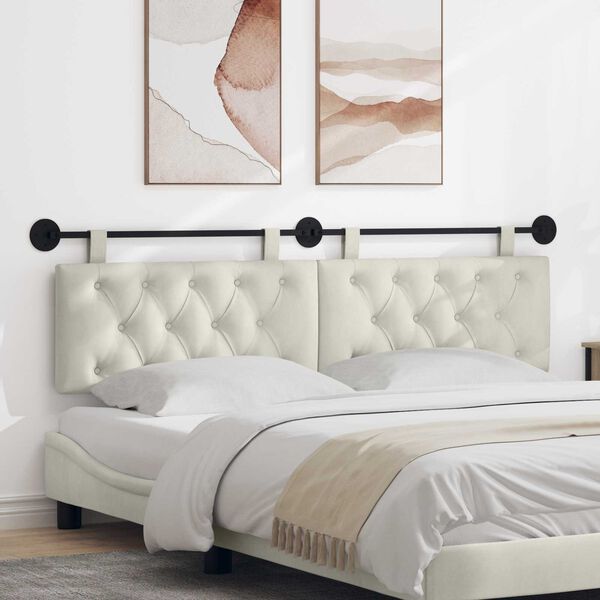 vidaXL Testata appesa Montaggio a parete Crema 190 x 55 x 7 cm Velluto