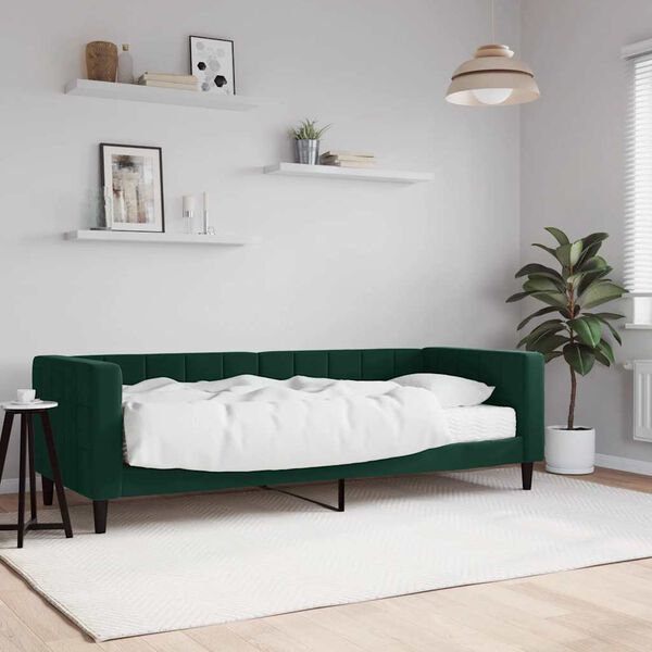 vidaXL Divano Letto con Materasso Verde Scuro 80x200 cm in Velluto