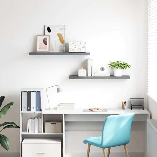 vidaXL Scaffali a Parete 2 pz Grigi 90x23,5x3,8 cm in MDF