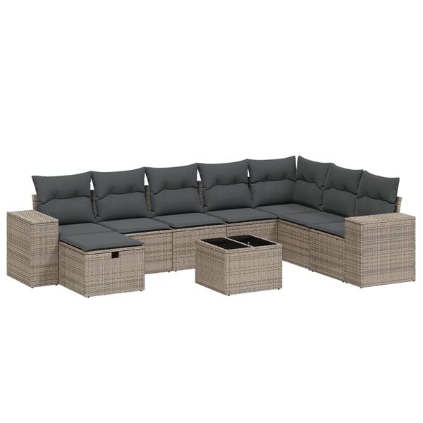 vidaXL Set Divano da Giardino 8 pz con Cuscini Grigio in Polyrattan