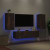 vidaXL Mobili TV a Muro con LED 4pz Rovere Fumo in Legno Multistrato