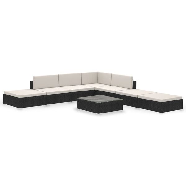 vidaXL Set Divani da Giardino 8 pz con Cuscini in Polyrattan Nero