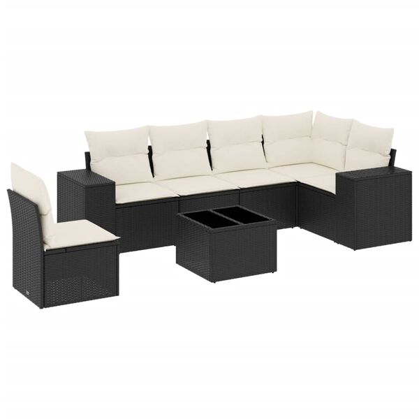 vidaXL Set Divani da Giardino con Cuscini 7pz Nero Polyrattan