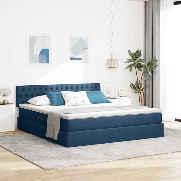 vidaXL Letto con contenitore e LED con led Blu 180 x 200 cm Tessuto