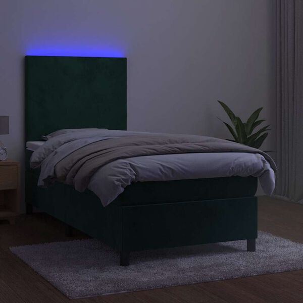 vidaXL Letto a Molle con Materasso e LED Verde Scuro 100x200cm Velluto