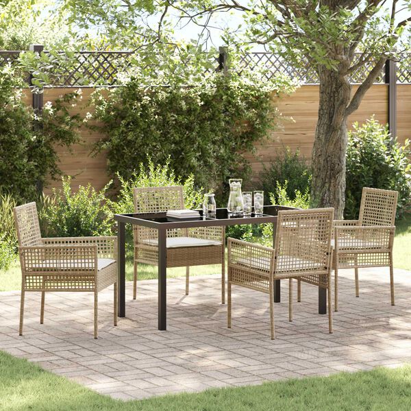 vidaXL Set da Pranzo per Giardino con cuscino 5 pcs Beige polyrattan