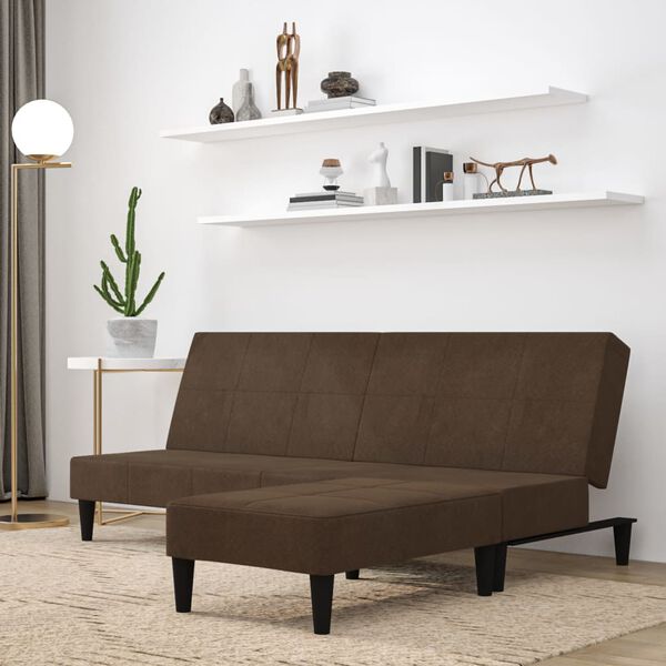 vidaXL Divano Letto a 2 Posti con Poggiapiedi Marrone in Microfibra