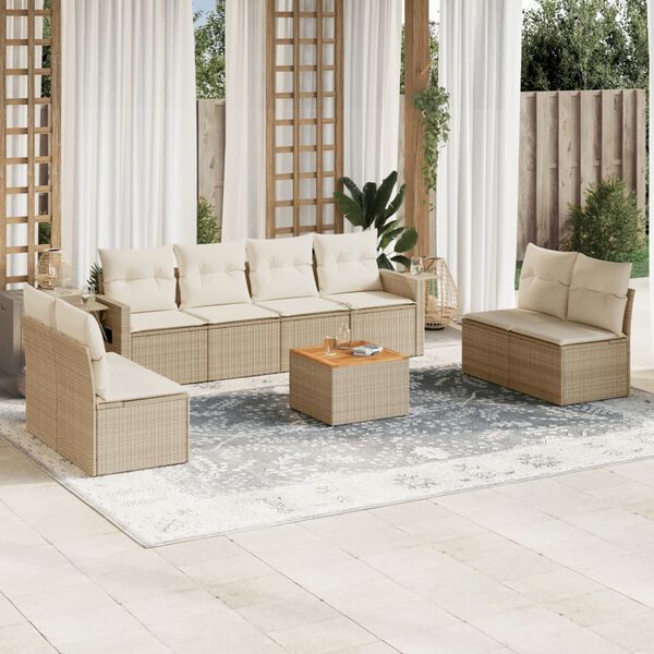 vidaXL Set Divano da Giardino 9 pz con Cuscini Beige in Polyrattan