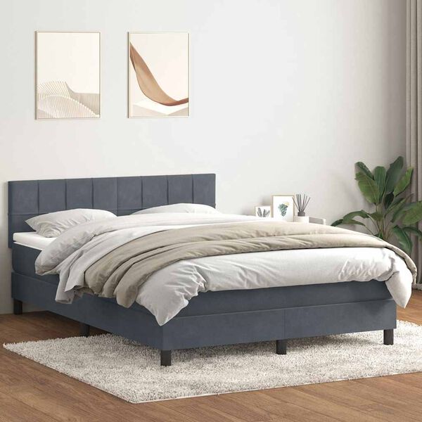 vidaXL Letto a Molle con Materasso e LED Grigio Scuro 140x220 cm Velluto