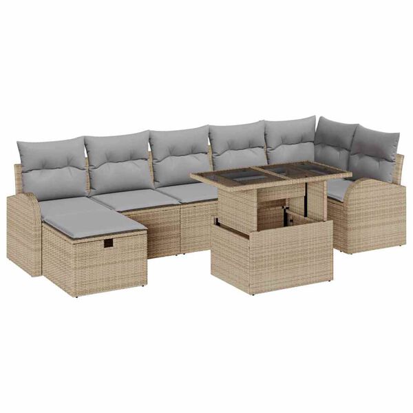 vidaXL Set Divano da Giardino con cuscino 8 pcs Beige Poly Rattan