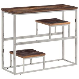 vidaXL Tavolo Consolle Argento Acciaio Inox e Traverse Legno Massello