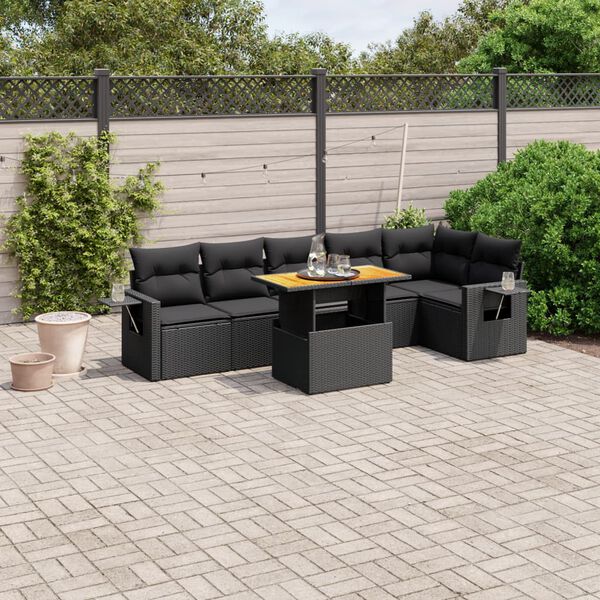 vidaXL Set Divani da Giardino con Cuscini 7pz Nero Polyrattan