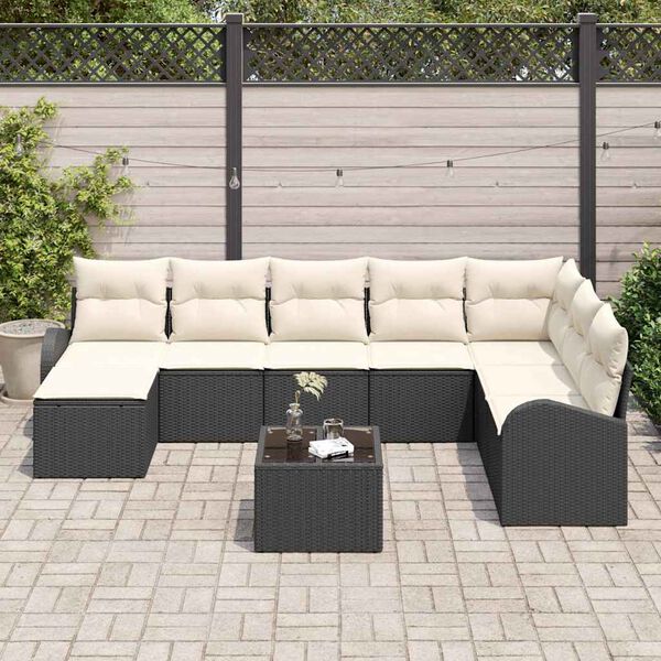 vidaXL Set di divani con cuscino 9 pcs Nero e Bianco polyrattan