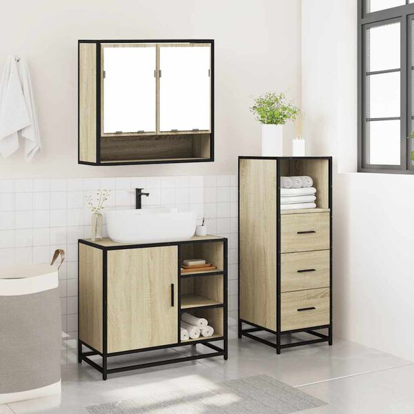 vidaXL Set Mobili da Bagno 3 pz Rovere Sonoma in Legno Multistrato