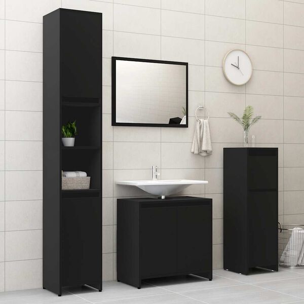 vidaXL Mobile da Bagno Nero 30x30x95 cm in Legno Multistrato